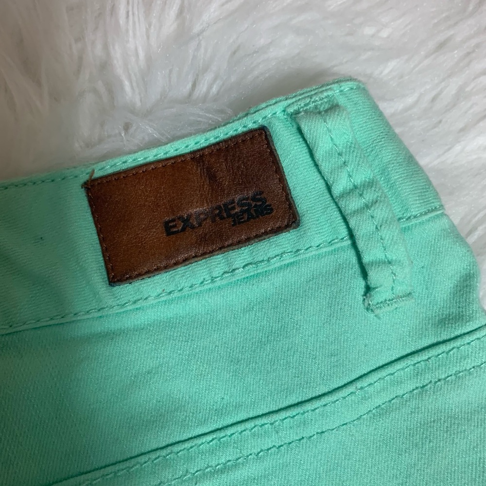 Express Womens Sz 14 Cuffed Mint Green Jean Shorts - Picture 5 of 11